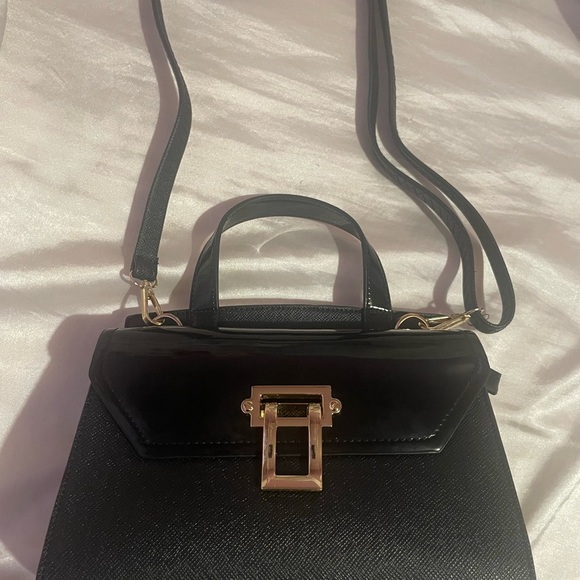 Handbags - Elegant Black Handbag with Gold Accents